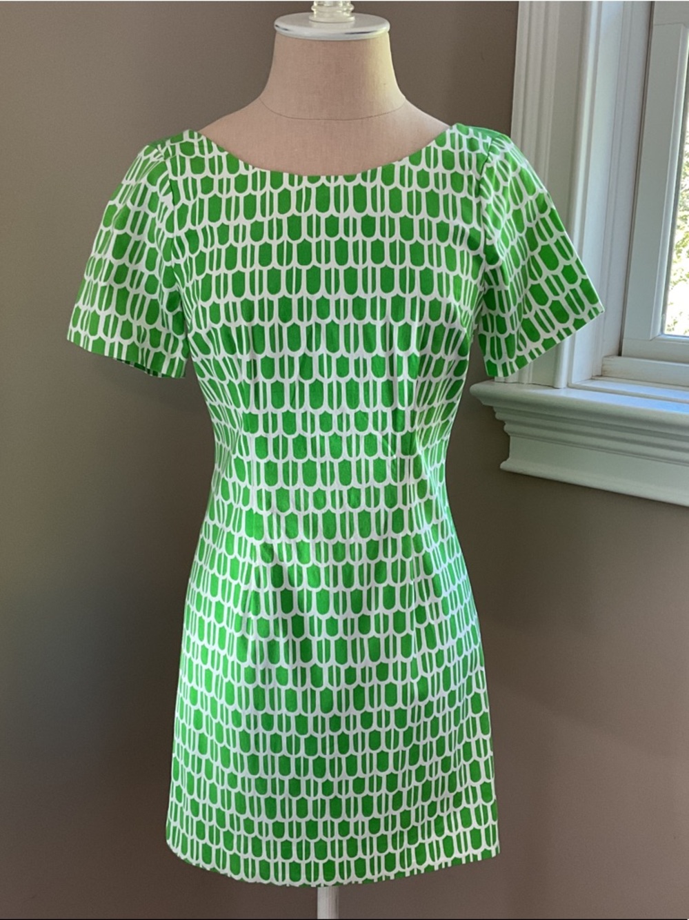 Plenty by Tracy Reese Green and White Geometric Mini Shift Dress
